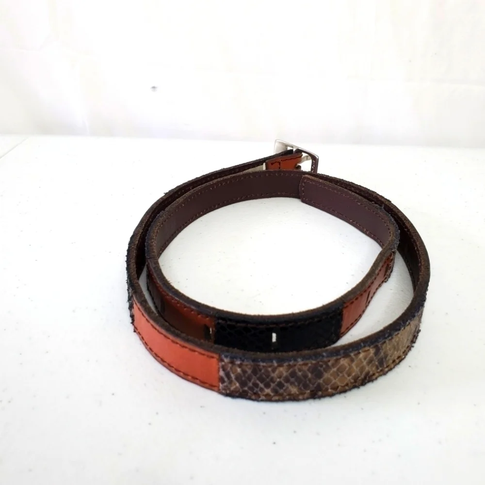Fossil Leather Patchwork Snake Print Skinny Belt Size Small Retro Colorblock